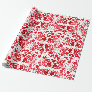 Röd, Rosa och vita hjärtan Valentine Gift Wrapping Presentpapper