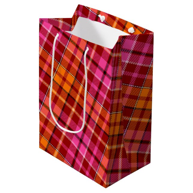 Röd Rosa Orange Plaid Rutig Design  (Framsidan Vinklad)