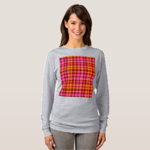 Röd Rosa Orange Rutig Tartan Design T Shirt