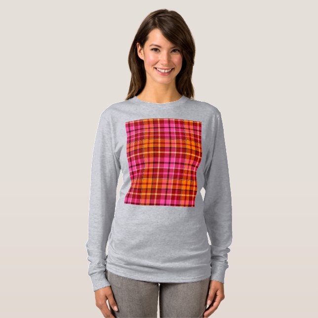 Röd Rosa Orange Rutig Tartan Design  T Shirt (Hel framsida)