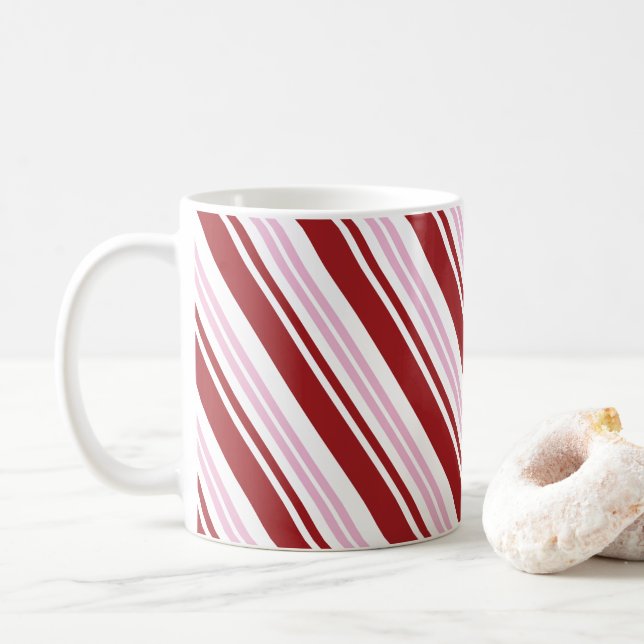 Röd & rosa pepparmintrand kaffemugg (Med munk)