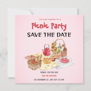 Röd Rosa Picknick Spara Datum-kort Datumet