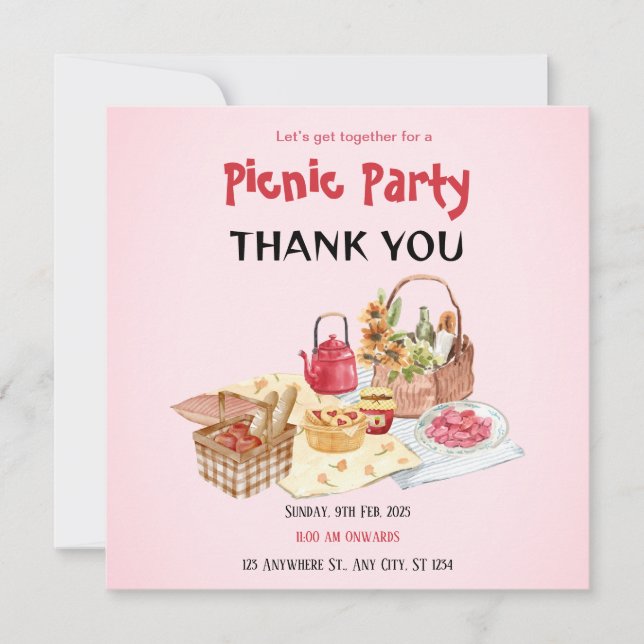 Röd Rosa Picknickfest Tackkort Tack Kort (Framsida)