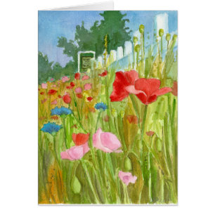 Röd Rosa Poppies Watercolor Flowers Blank OBS Kort