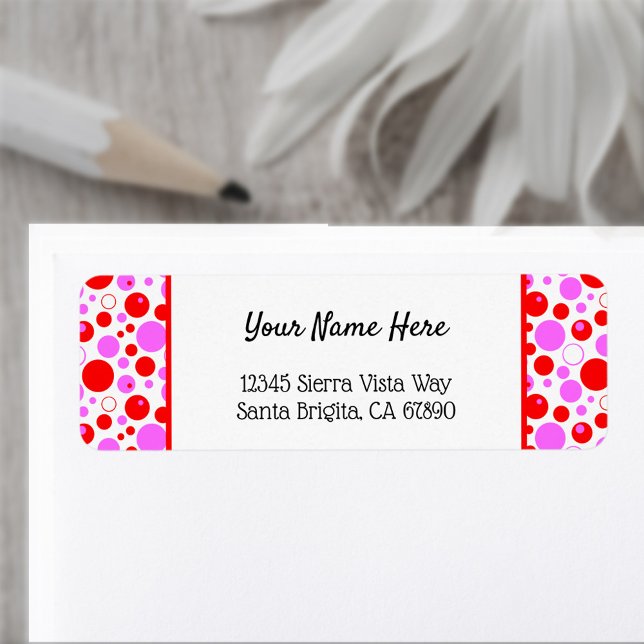 Röd Rosa Prickar och Cirklar Redigerbar Retur Returadress Etikett (Pink and red polka dots custom return address labels)