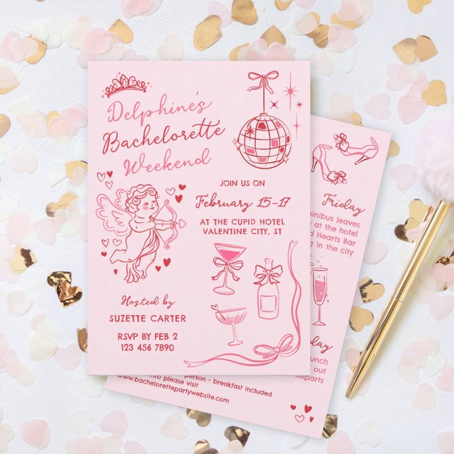 Röd Rosa Romantisk Cupid Möhippa Helg Inbjudningar (Skapare uppladdad)