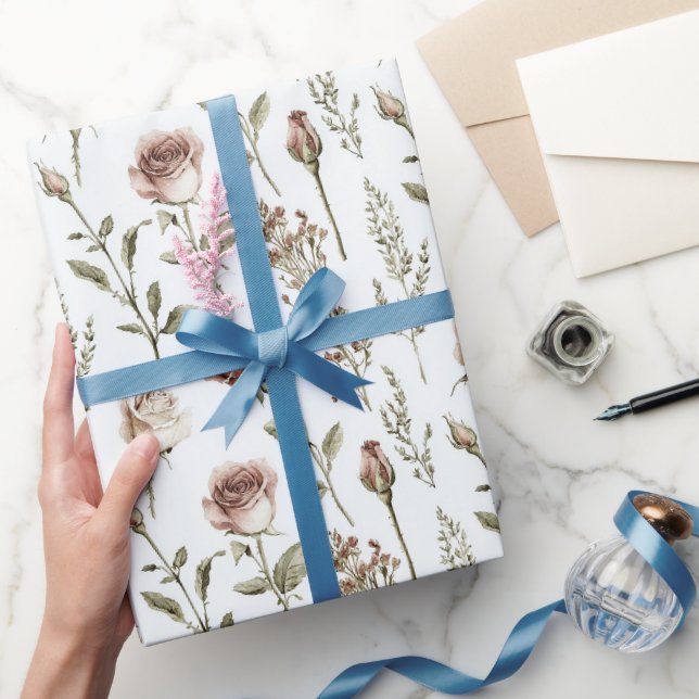 Röd Rosa Ros Blommig Födelsedag Presentpapper (Gifting)