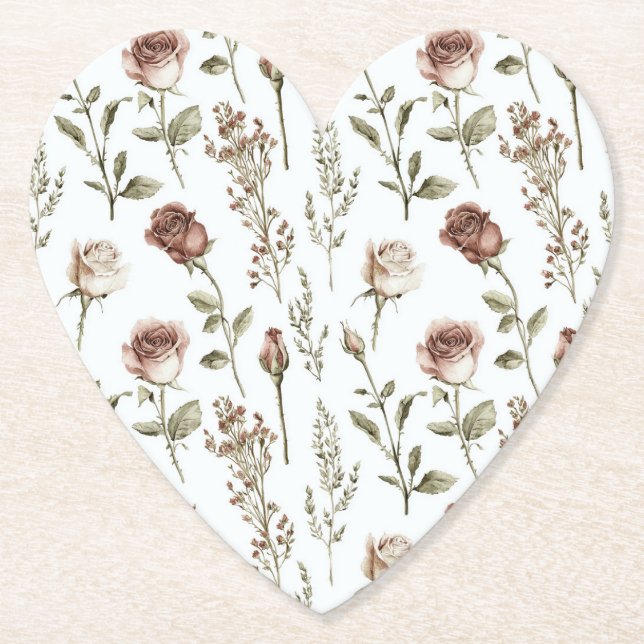 Röd Rosa Ros Blommig   Underlägg Papper (Framsida)