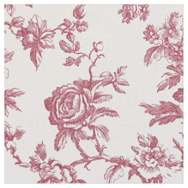 Röd Rosa Ros Gren Toile Tyg (Närbild)