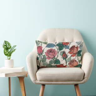 Röd & Rosa ros och Löv Blommigt Lumbarkudde