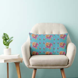 Röd Rosa Ros Shabby Chic Teal Aqua Blommig Blomma Lumbarkudde