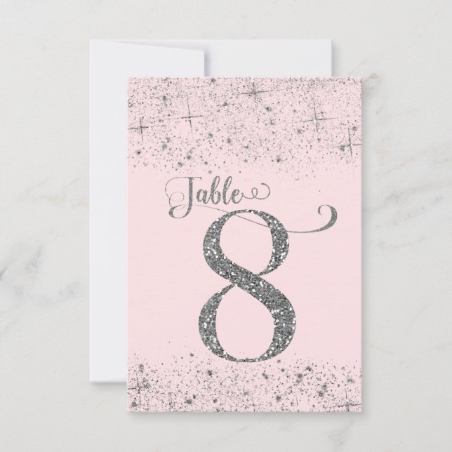 Röd rosa silver glitter bordskort Nummer 8 (Framsida)