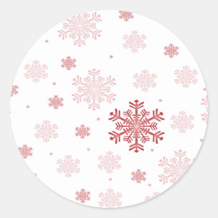 Röd/Rosa Snöflingor - vinterstämplar Runt Klistermärke