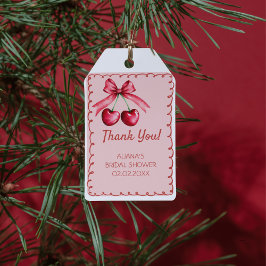 Röd Rosa Söt Rosett Körsbär på toppen Bröllopsshow Presentetikett