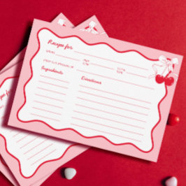 Röd Rosa Vågigt Bow Cherry Möhippa Recept Card Inbjudningar