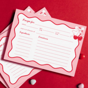 Röd Rosa Vågigt Bow Cherry Möhippa Recept Card Inbjudningar