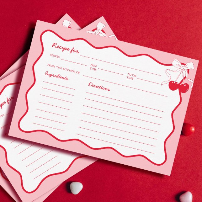Röd Rosa Vågigt Bow Cherry Möhippa Recept Card Inbjudningar (Skapare uppladdad)