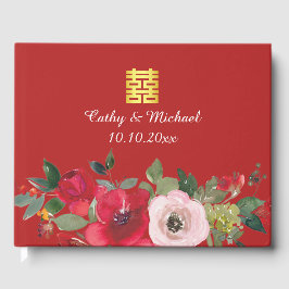 Röd rosa vattenfärgsfärg blommigt modern dubbla ly gästböcker