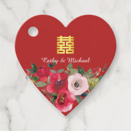 Röd rosa vattenfärgsfärg blommigt modern dubbla ly gåvor etiketter