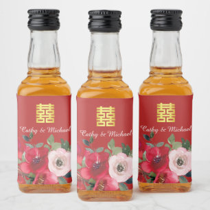 Röd rosa vattenfärgsfärg blommigt modern dubbla ly spritflaskor etikett