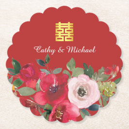 Röd rosa vattenfärgsfärg blommigt modern dubbla ly underlägg papper