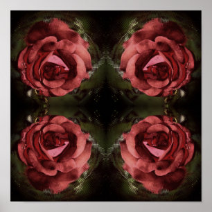Röd rosblomma i blom Abstract Vintage Poster