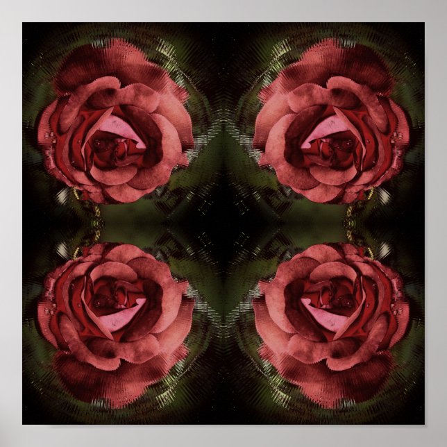 Röd rosblomma i blom Abstract Vintage Poster (Framsidan)