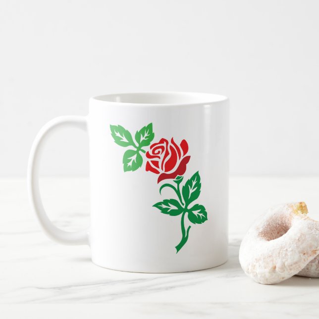 Röd rosblomsdesign – Klassisk blomsterprakt Kaffemugg (Med munk)