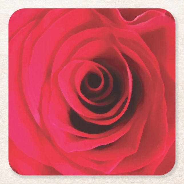 Röd rosblomsdetalj underlägg papper kvadrat (Framsidan)