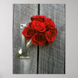 Röd rosbukett & Barnwood Poster