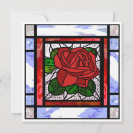 Röd Rose Art Deco Blå Glasmosaik Kort