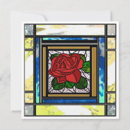 Röd Rose Art Deco Turkos Färgat Glas Kort