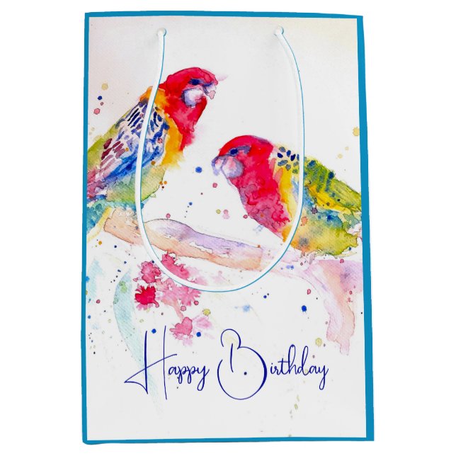 Röd Rosella Papegoja Akvarell Målning Dator (Framsidan)