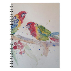 Röd Rosella Papegoja Akvarellmålning Anteckningsbok