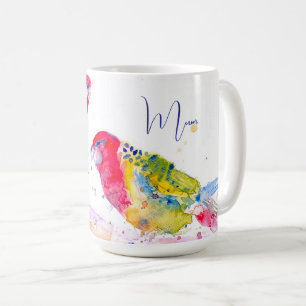Röd Rosella Papegoja Papegojor Fåglar Akvarell Mam Kaffemugg