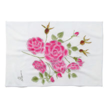 Röd rosen kökshandduk