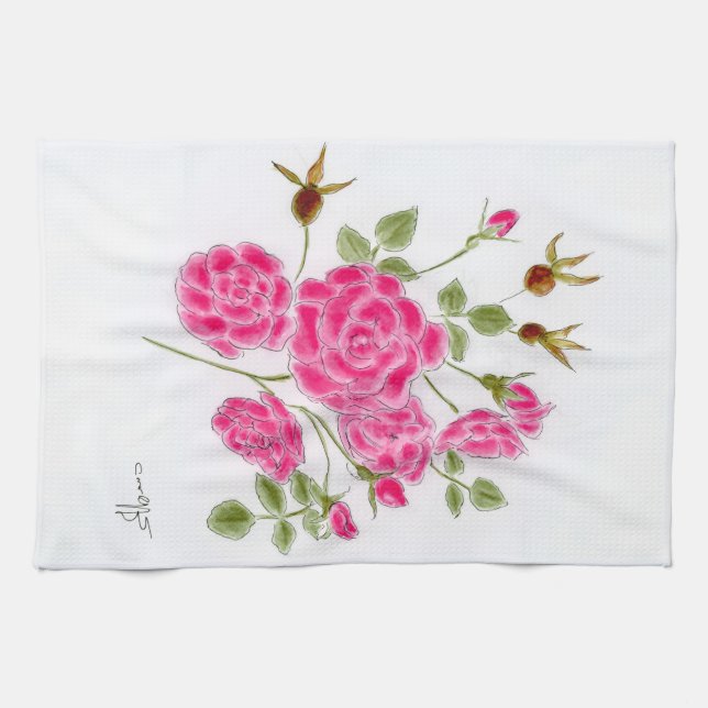 Röd rosen kökshandduk (Horisontell)