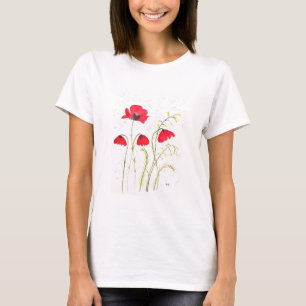 Röd, rosenapsblomma, målad blommigt av vallmo t shirt