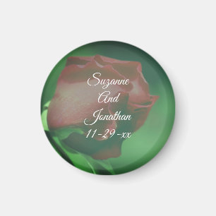 Röd Rosenknopp Flower Personlig Bröllop Magnet