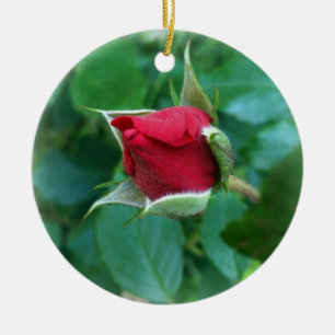 röd rosenknopp julgransprydnad keramik