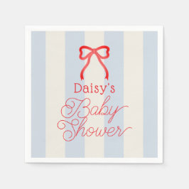 Röd rosett & blekblå ränder Baby Shower Pappersservett