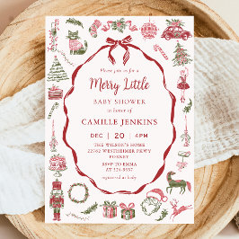 Röd rosett Merry Little Baby Babyshower-inbjudan Inbjudningar