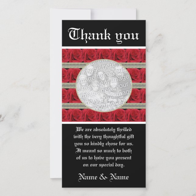 Röd rosfotoet cards mallen - anpassade tack kort (Framsida)
