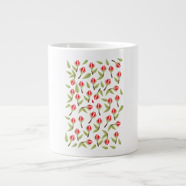 Röd Rosmönster Jumbo Mugg (Framsidan)