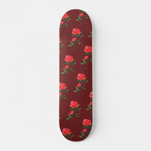 Röd rosmönsterSkateboard Mini Skateboard Bräda 18,5 Cm (Framsida)