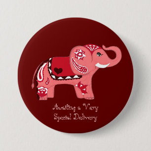 (Röd/rosor) Hennaelefant (baby shower) Knapp
