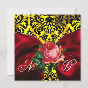 RÖD ROSRIBBA GULD GUL SVART DAMAST MONOGRAM INBJUDNINGAR