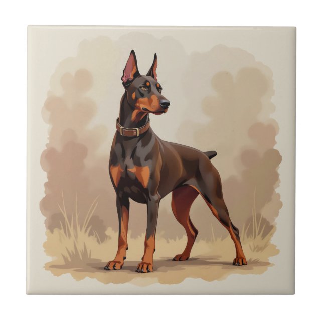 Röd Rost Brun Dobermann Pinscher Hund Kakelplatta (Framsidan)