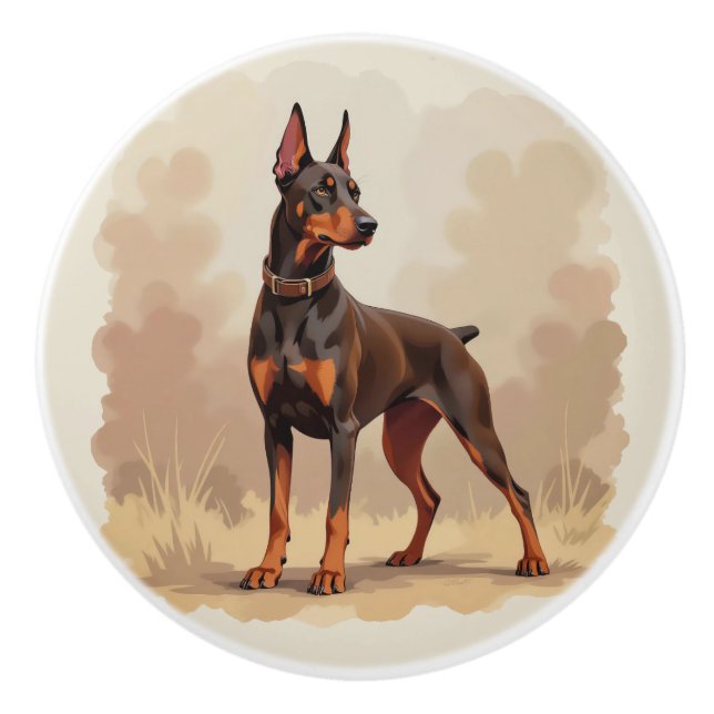 Röd Rost Brun Dobermann Pinscher Hund Knopp (Framsidan)