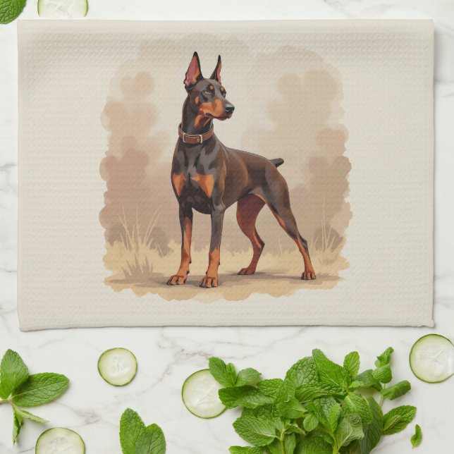 Röd Rost Brun Dobermann Pinscher Hund Kökshandduk (Vikta)